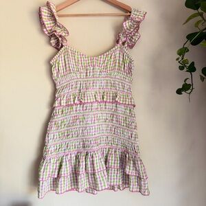 SAYLOR Pink & Green Gingham Ruffle Sundress